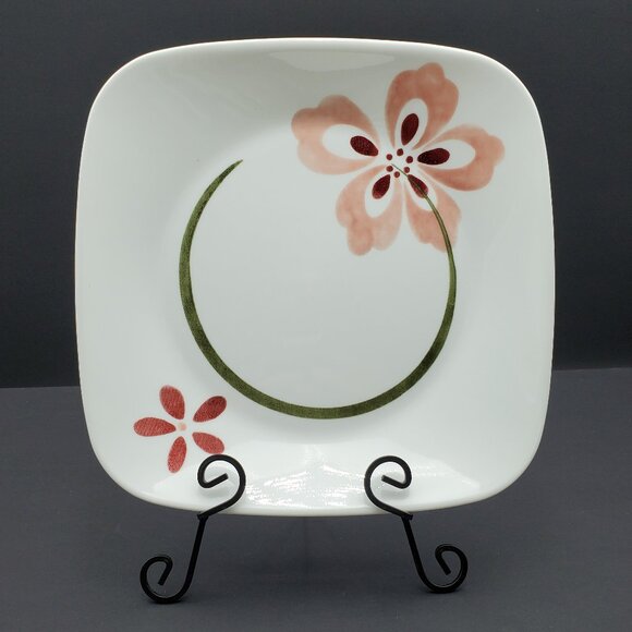 Corelle Pretty Pink Square Luncheon Plates Corning Pink Flowers Lunch Plates - Picture 2 of 6